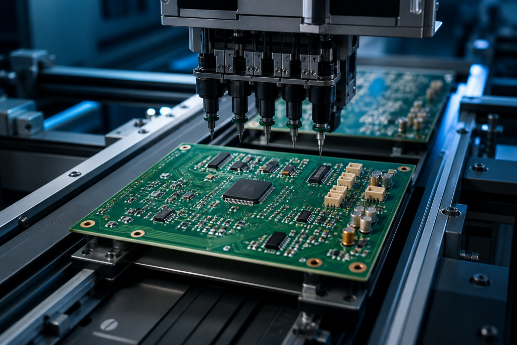Automated component placement on a PCBA production line